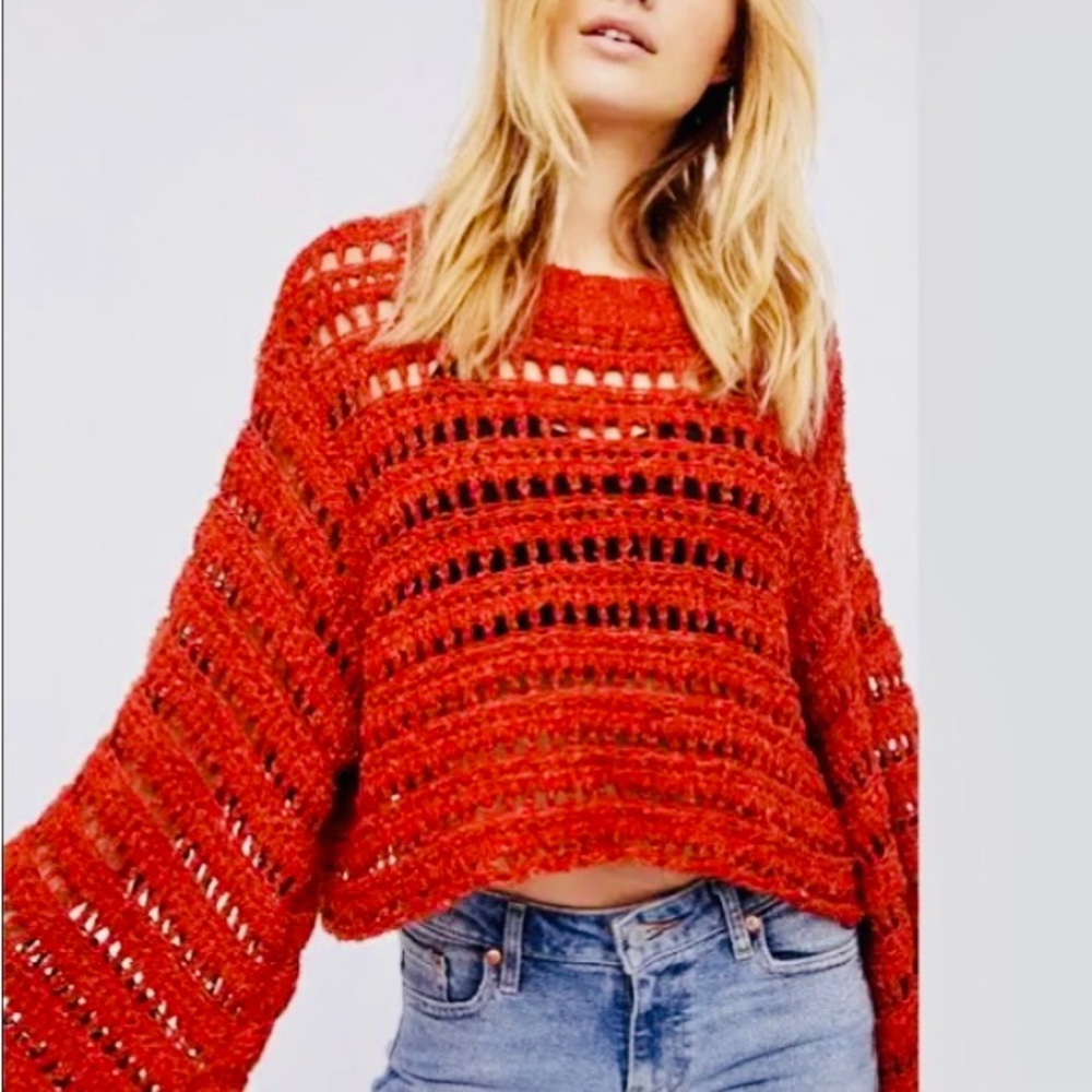 Free People gorgeous Caught up crochet open weave L/S top in Med (larger med)